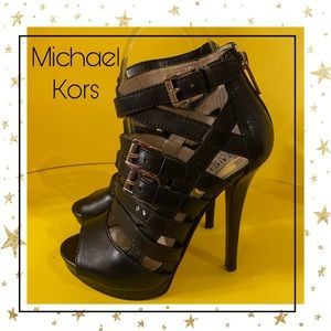 Michael Kors Black Leather Strappy Heels 5.5